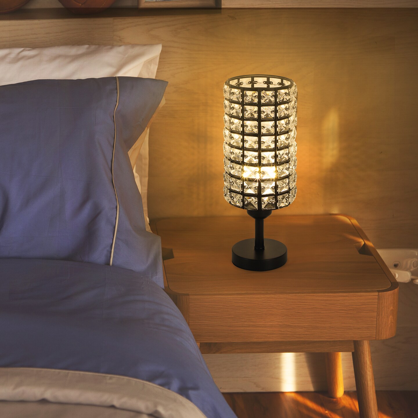 2pcs Crystal Table Lamp Black Crystal Lamps Small Crystal Bedside Lamp with Crystal Lamp Shade Lamps for Bedroom Night Stand Living Room Girl's Room