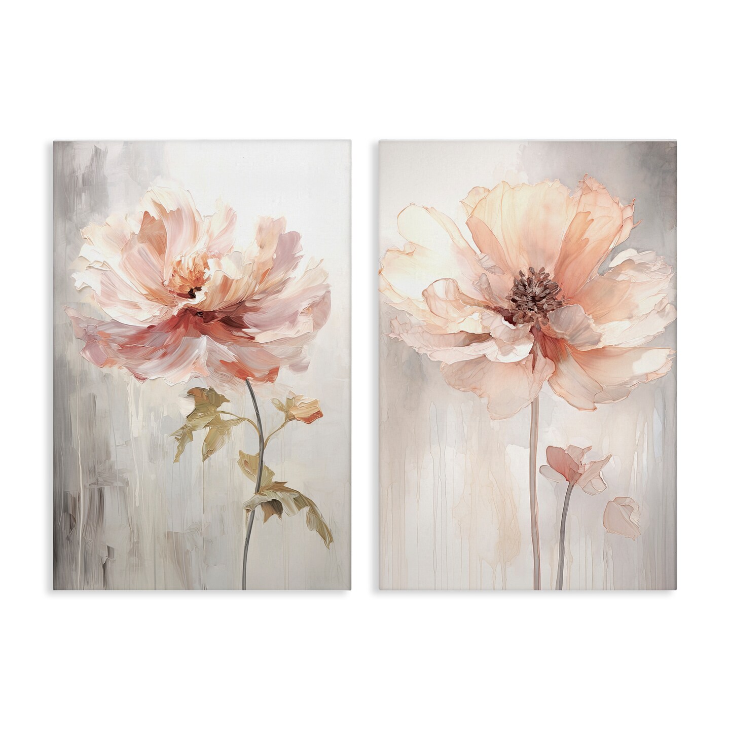 Stupell Industries Soft Pink Budding Flowers 2pc Canvas Wall Art Set Design by Raymond Powers