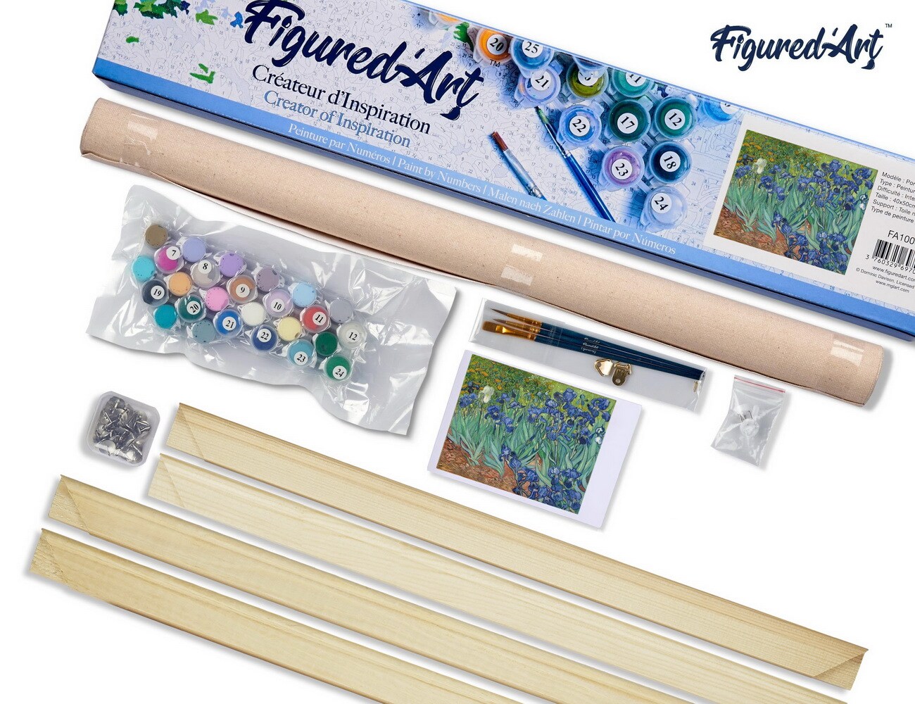 Figured&#x27;Art Paint by Numbers Kit for Adults Van Gogh Iris 16&#x22;x20&#x22; - Craft Art Painting Rolled Canvas with DIY wooden frame