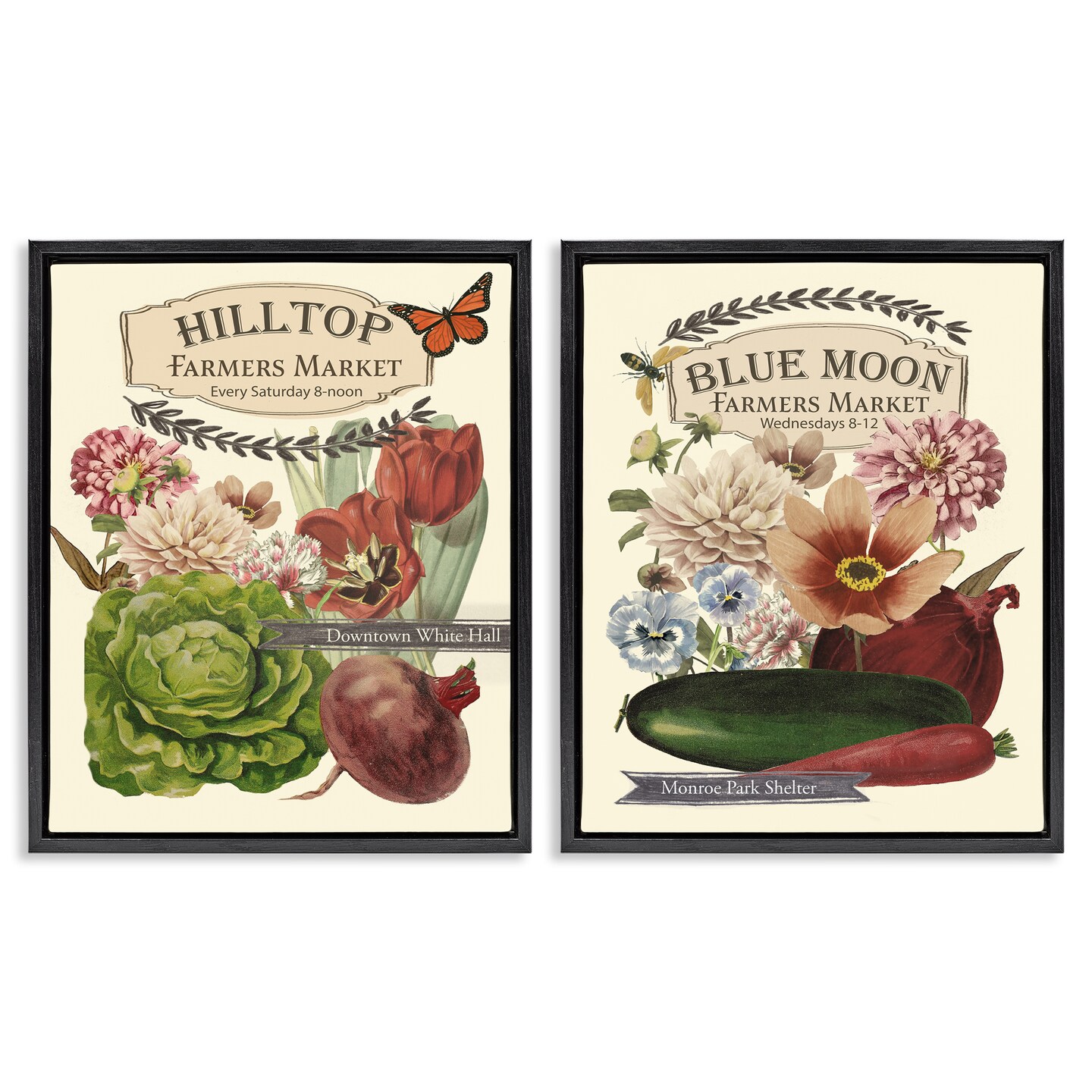 Stupell Industries Vintage Farmers Markets 2pc Floater Framed Canvas Wall Art Set Design by Vision Studio