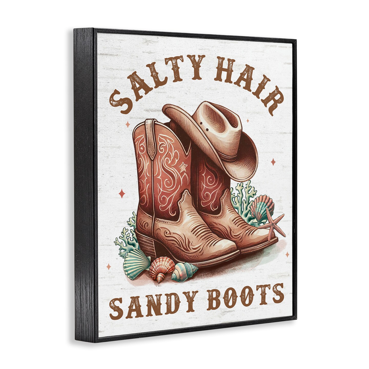 Stupell Industries Coastal Cowgirl Boots Framed Giclee Wall Art Design by Lettered and Lined