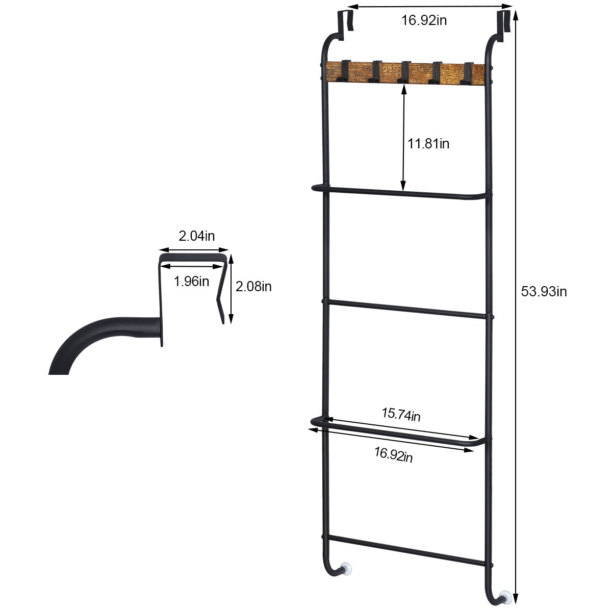 5 Tier Over The Door Towel Rack Bathroom Behind Door Towel Holder with Hooks