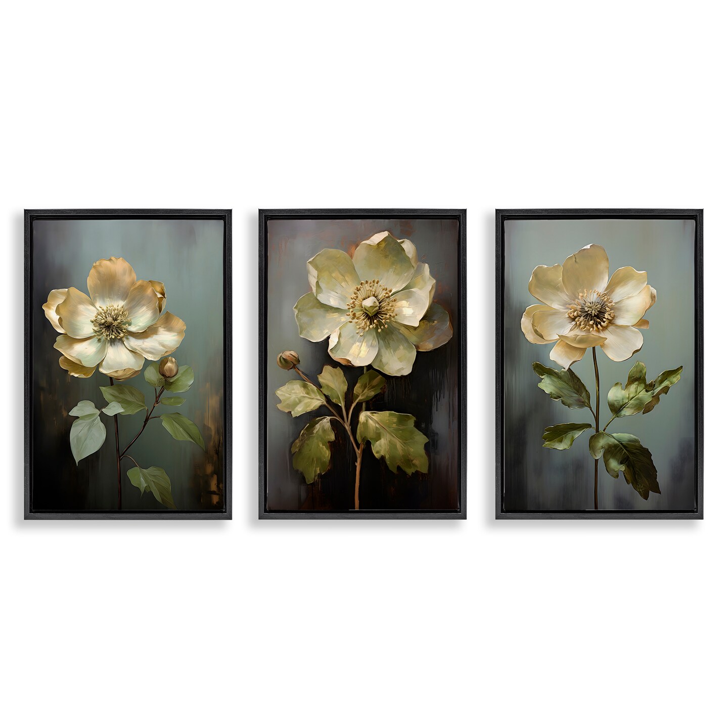 Stupell Industries Detailed Magnolia Flowers 3pc Floater Framed Canvas Wall Art Set Design by Petal Prints Design
