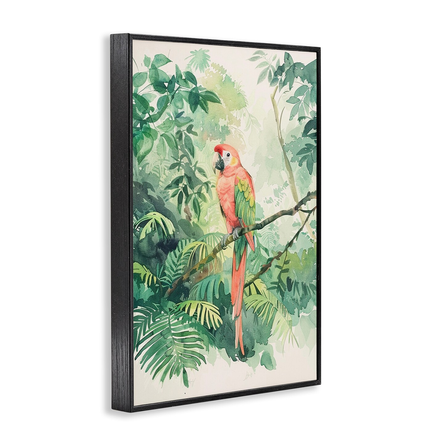 Stupell Industries Pink Parrot in Jungle Framed Giclee Wall Art Design by LSR Design Studio