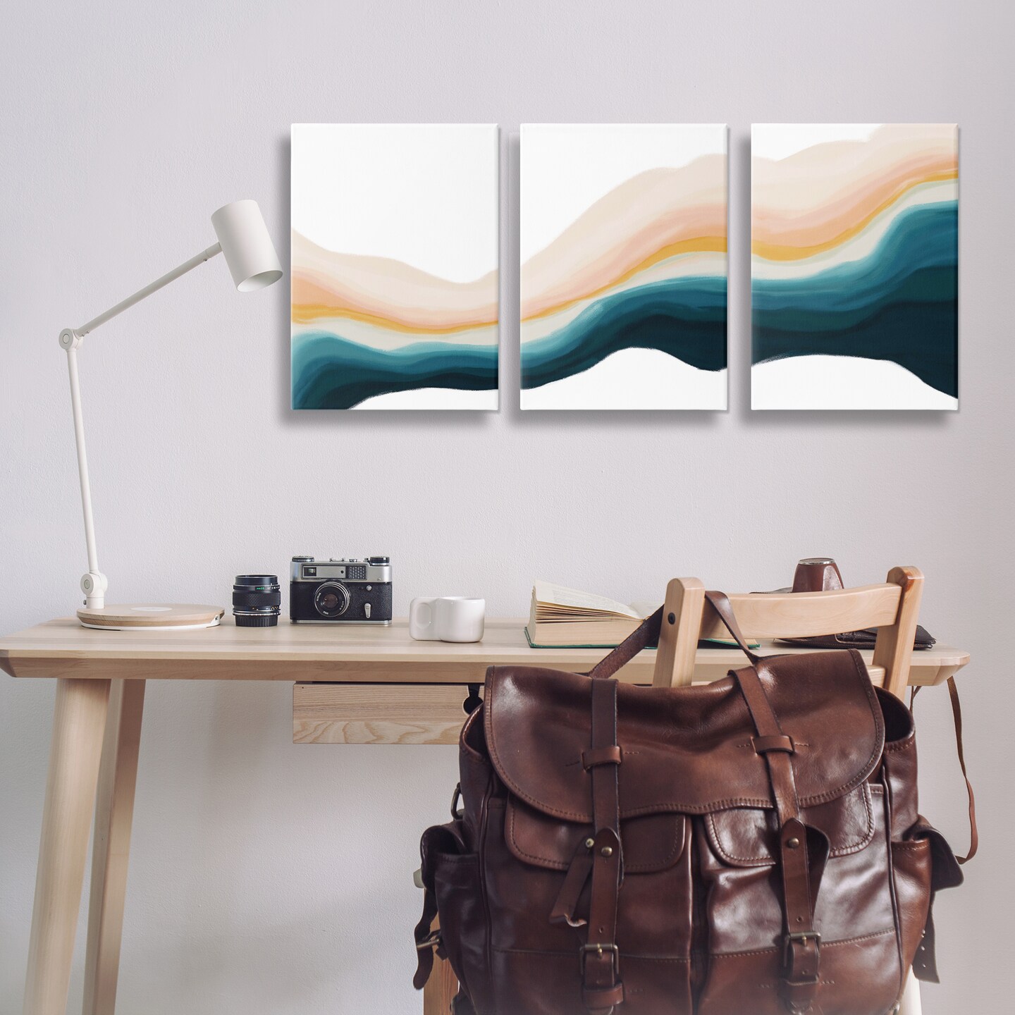 Stupell Industries Fluid Peach Swirl 3pc Canvas Wall Art Set Design by JJ Design House, LLC.