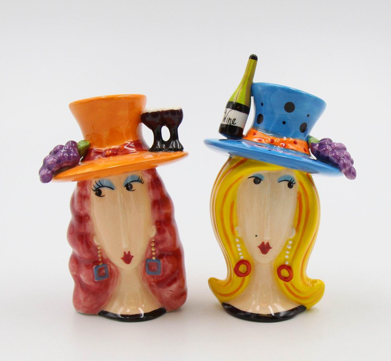 Ceramic Wine Loving Ladies Salt and Pepper Shakers, Home D&#xE9;cor, Gift for Her or Mom, Gift for Friend or Coworker, Kitchen D&#xE9;cor
