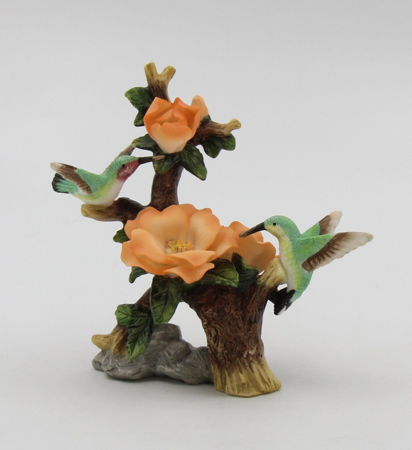 Ceramic Hummingbirds with Orange Rose Flower Figurine, Home D&#xE9;cor, Gift for Her, Mom, Kitchen D&#xE9;cor, Birdwatcher Gift, Vintage Decor