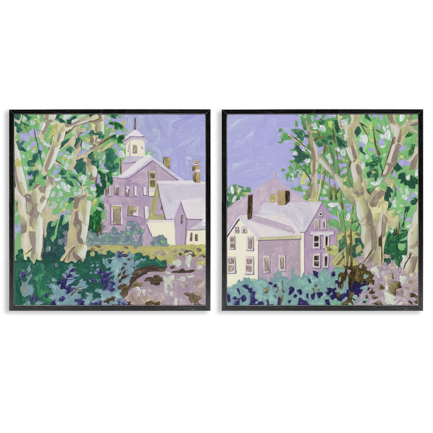 Stupell Industries Quaint Scenic Houses 2pc Framed Giclee Wall Art Set Design by Melissa Wang