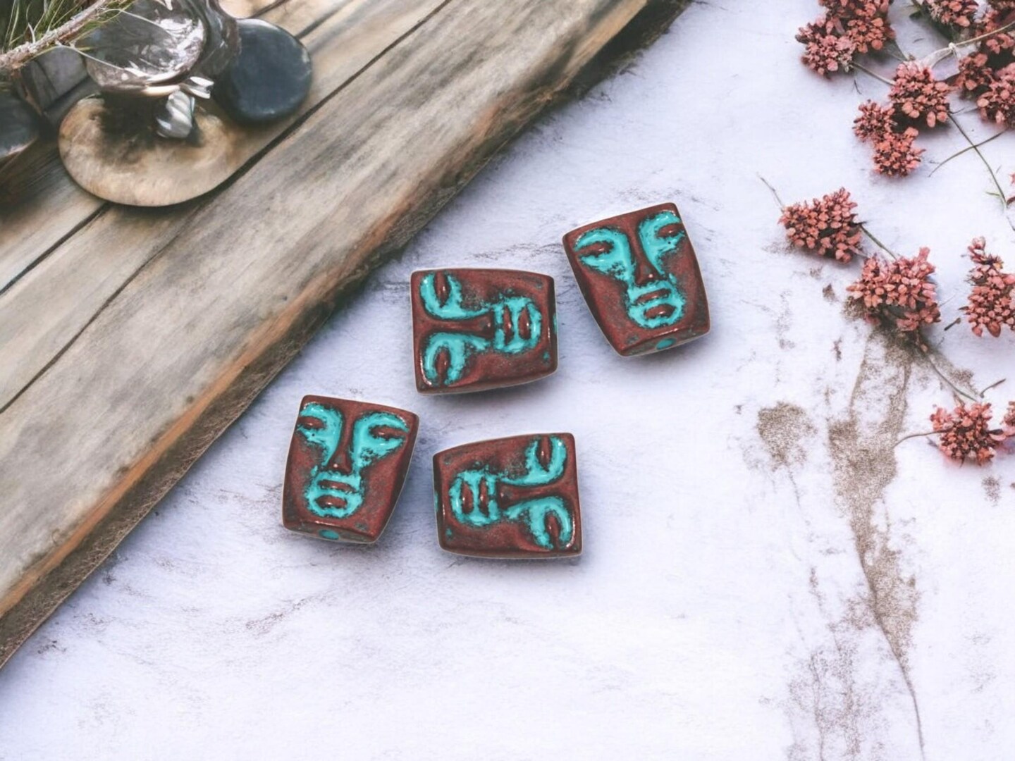 *20* 12x10mm Copper Patina Mask Beads