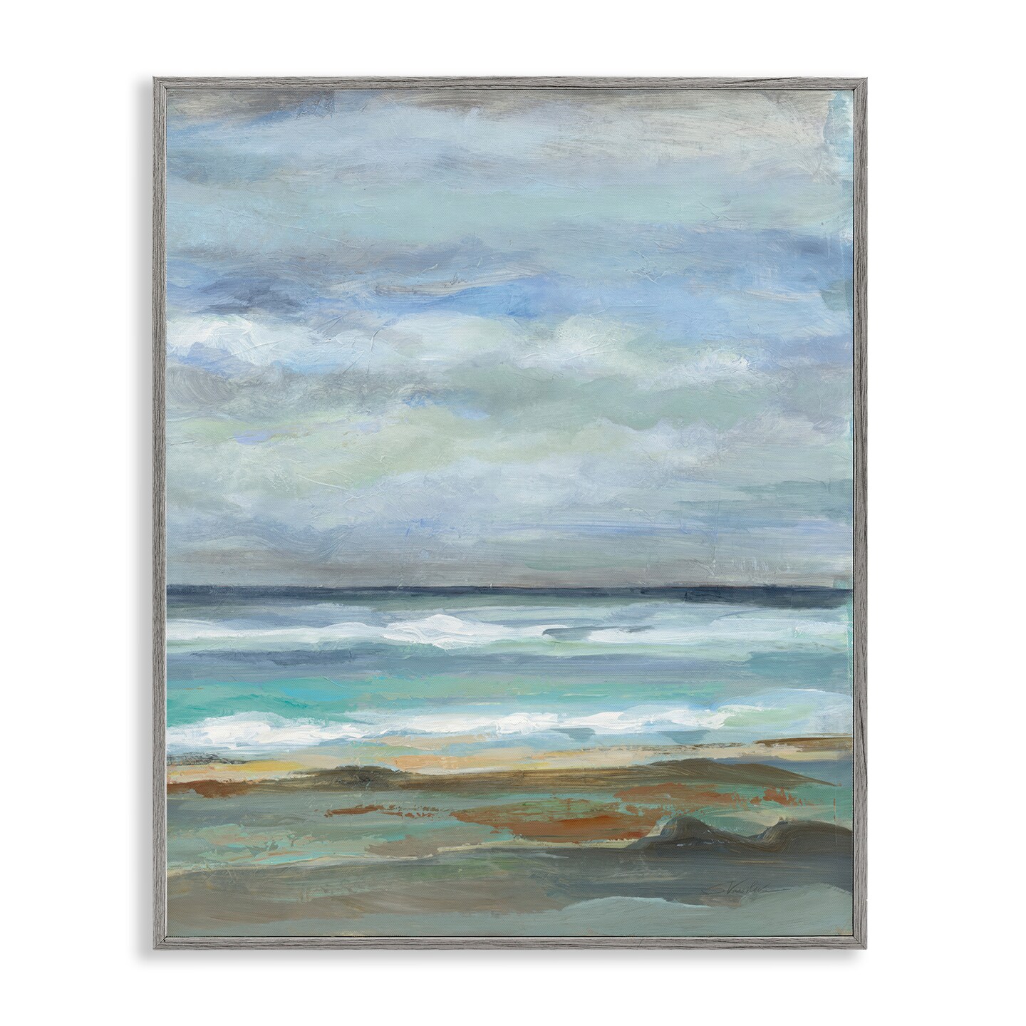 Stupell Industries Double Wave Seashore Framed Giclee Wall Art Design by Silvia Vassileva