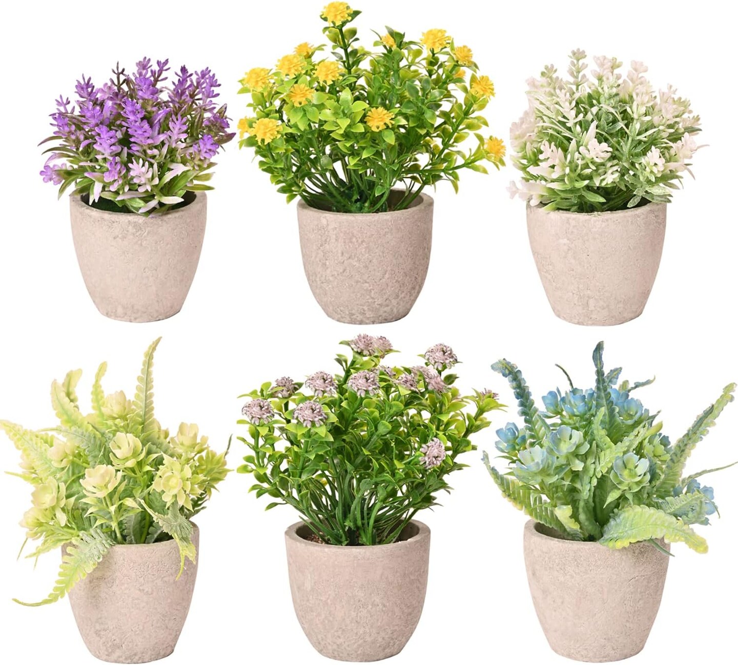 Set of 6 Potted Artificial Flower Arrangements – Spring Decor