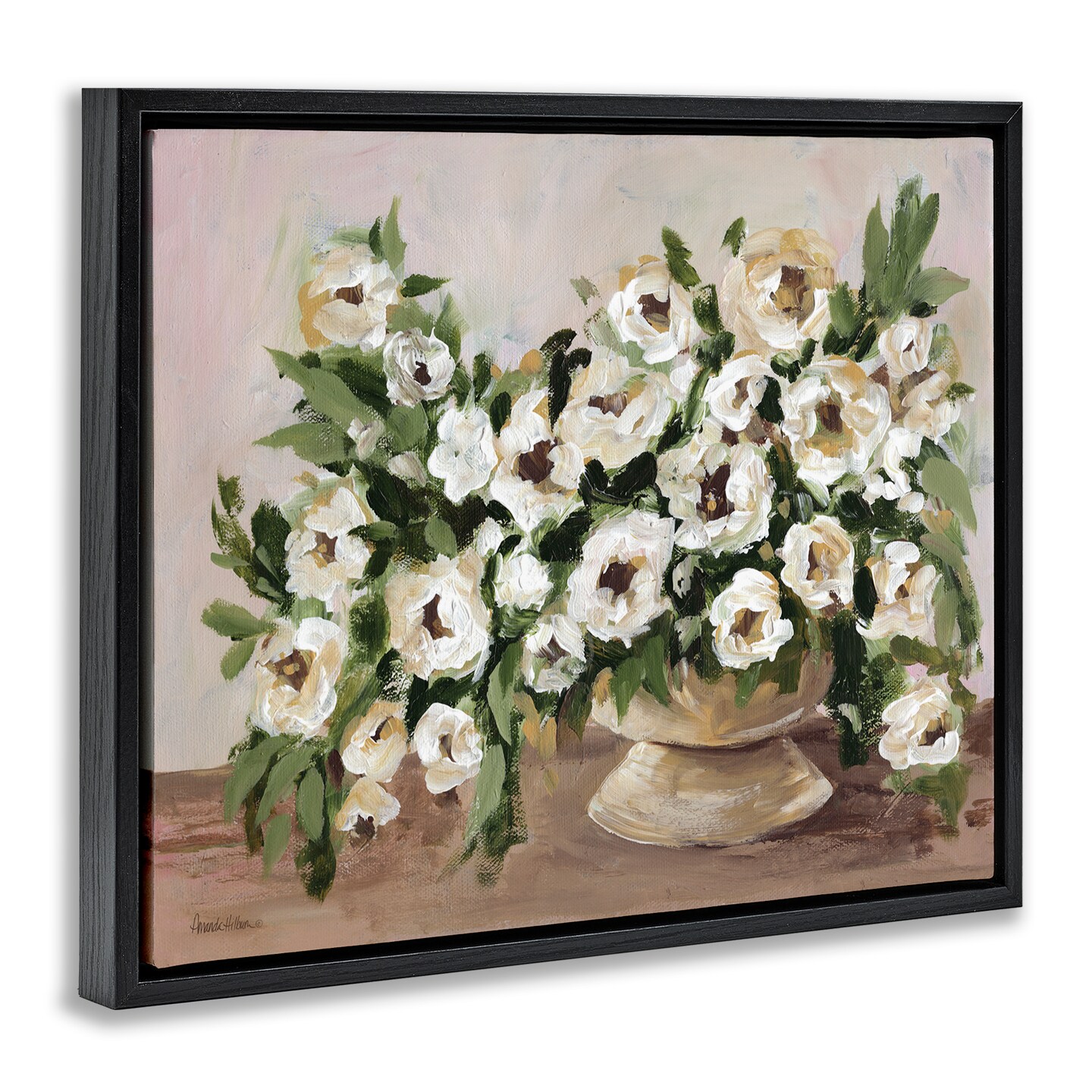 Stupell Industries Traditional Beige Flowers Floater Framed Canvas Wall Art Design by Amanda Hilburn