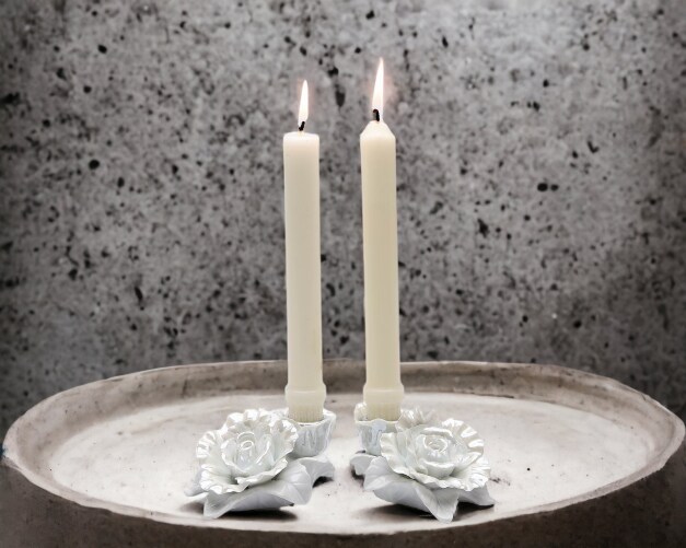 Ceramic White Rose Candle Holder-Set of 2, Wedding D&#xE9;cor or Gift, Anniversary D&#xE9;cor or Gift, Home D&#xE9;cor, Vanity Decor