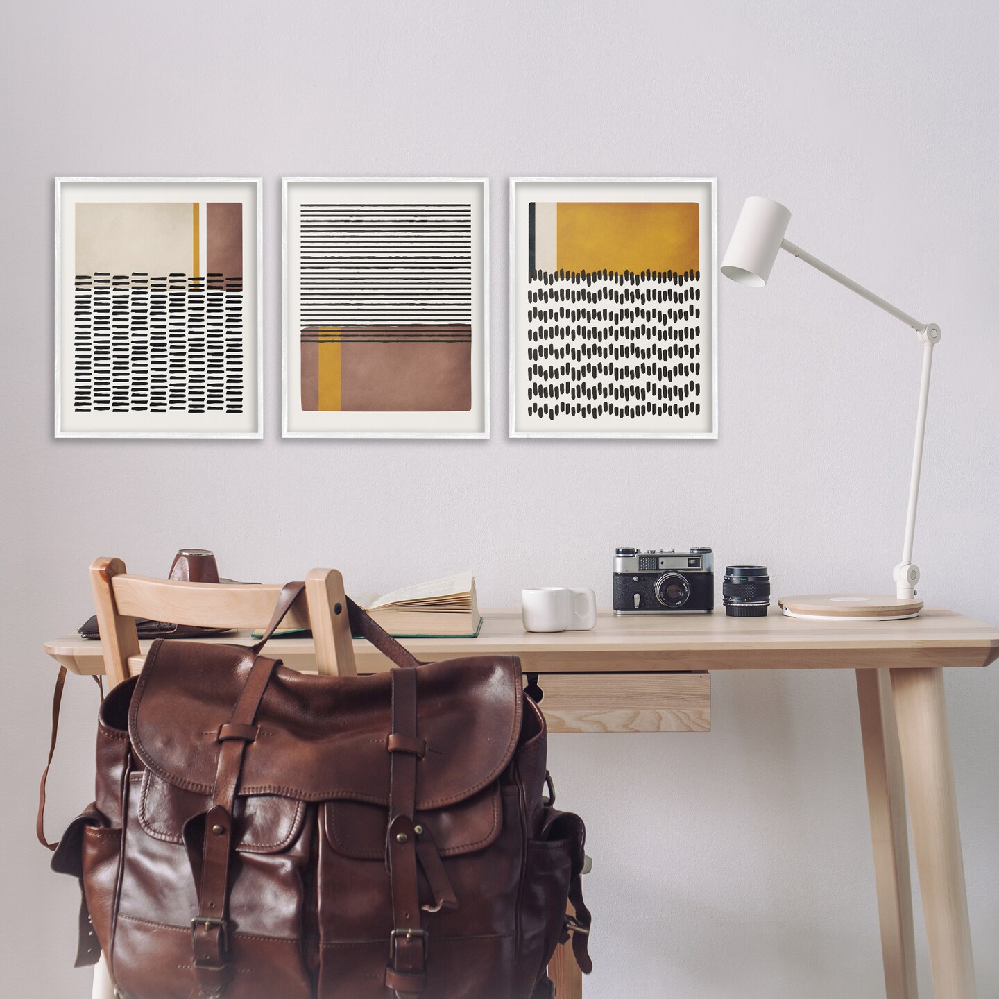 Stupell Industries Natural Lines Pattern Abstract 3pc Framed Giclee Wall Art Set Design by JJ Design House, LLC.