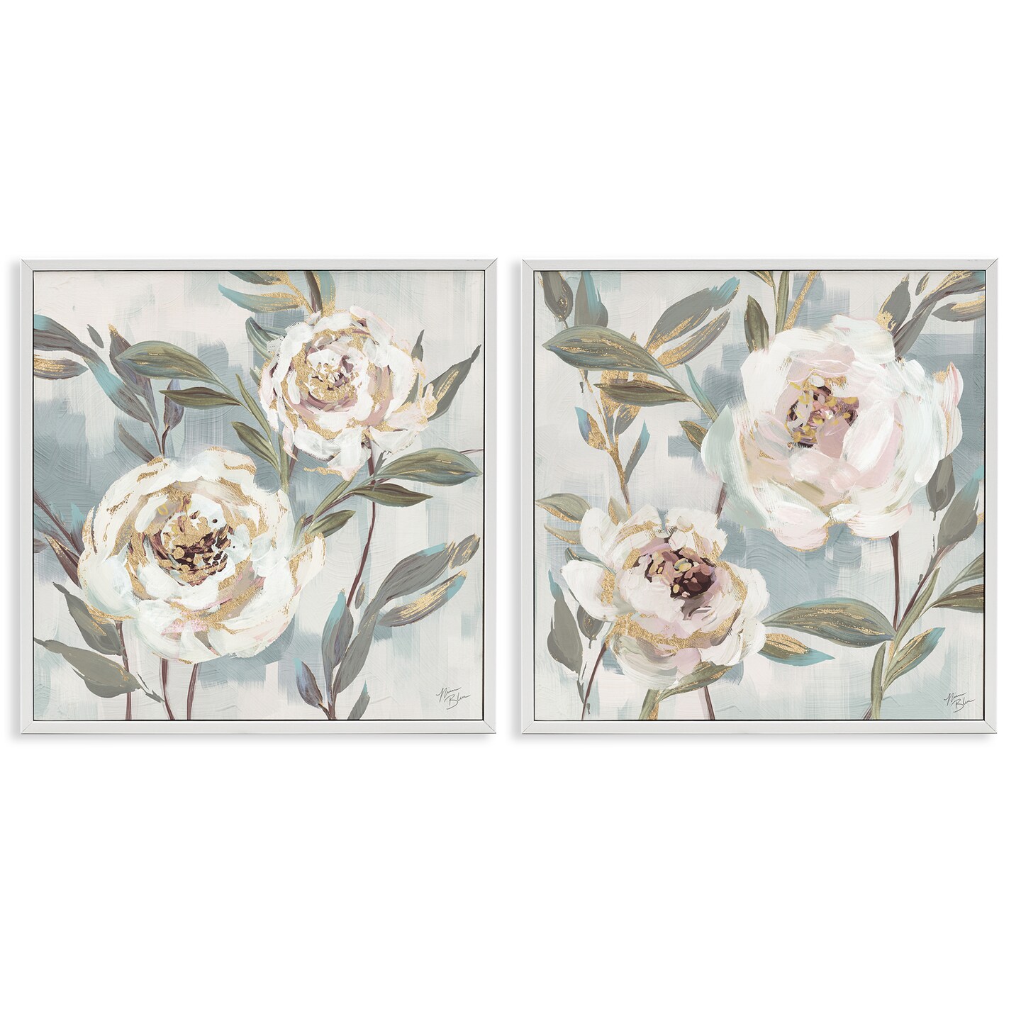 Stupell Industries Country Antique Blossoms 2pc Framed Giclee Wall Art Set Design by Nina Blue