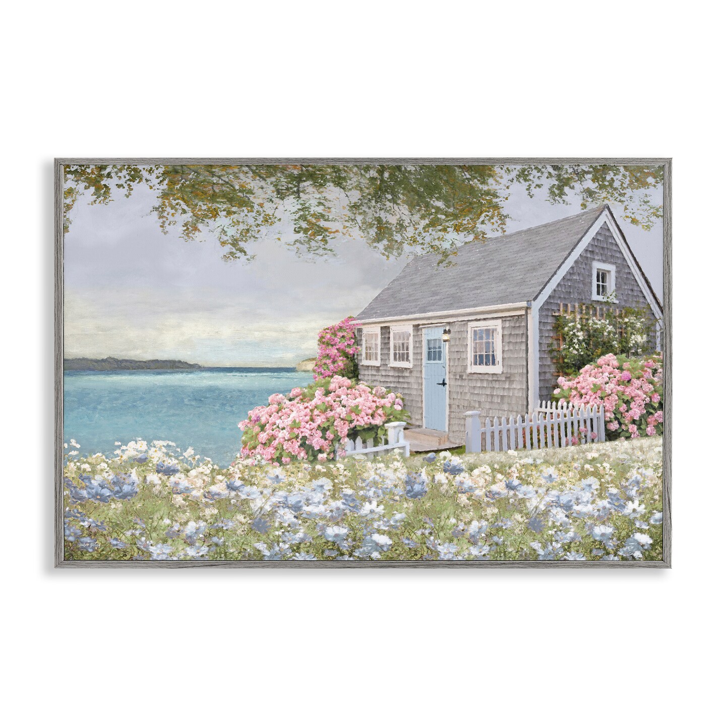 Stupell Industries Cottage with Rose Garden Framed Giclee Wall Art Design by Amber Sterling