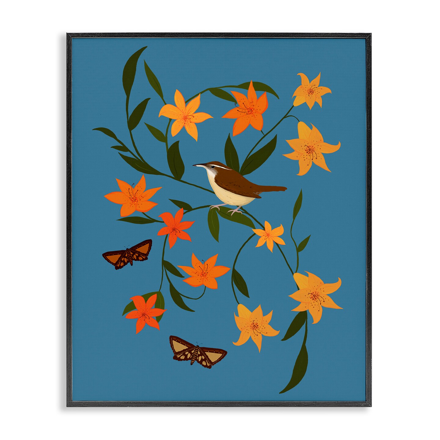 Stupell Industries Sparrow on Lily Bunches Framed Giclee Wall Art Design by Michelle Ingari Designs