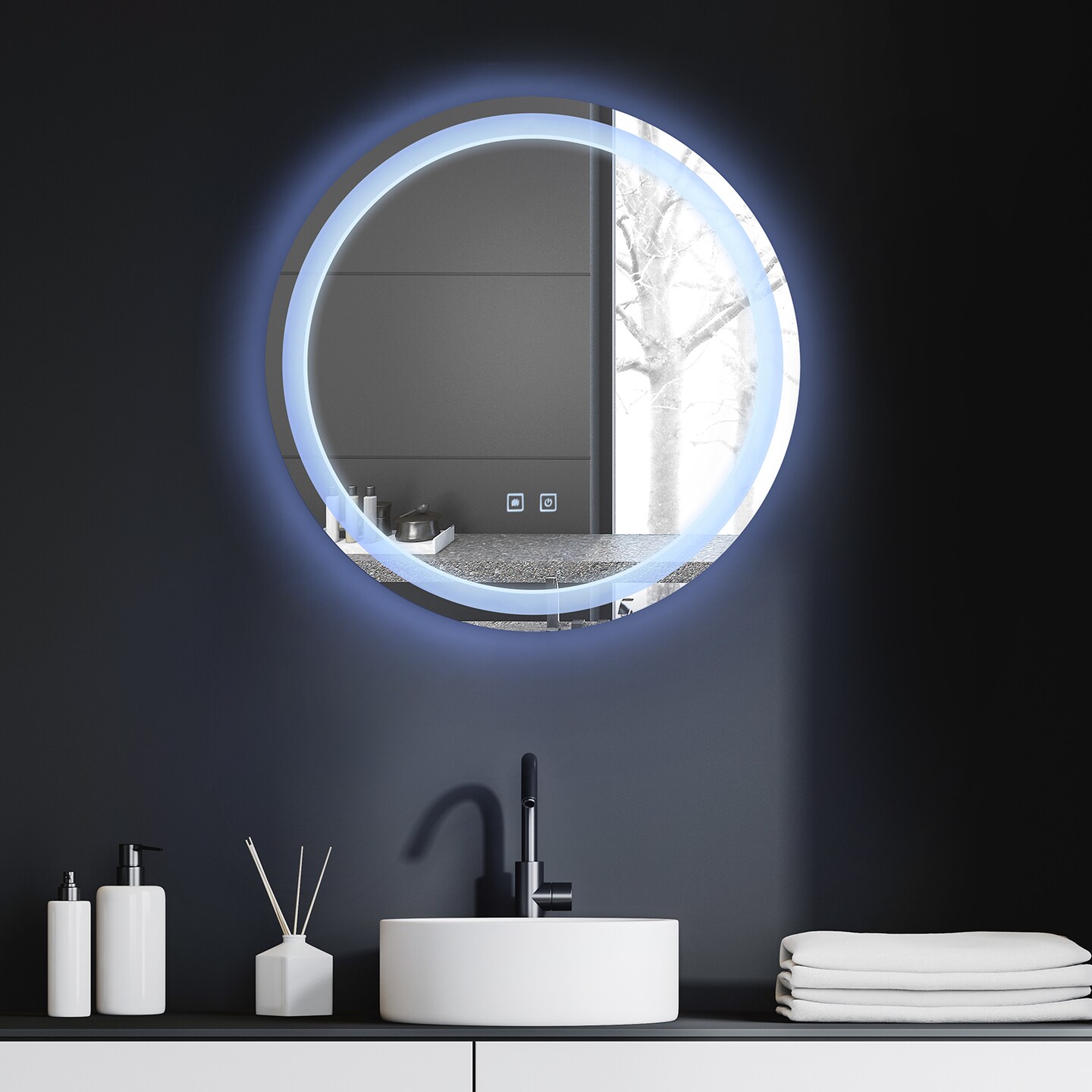 Modern LED Bathroom Mirror with Touch Sensor Wall Mount Vanity Mirror for Home Decor, US Plug, Polished Glass Frame, Sleek Design for Contemporary Bathrooms, Bathroom Vanity Mirror