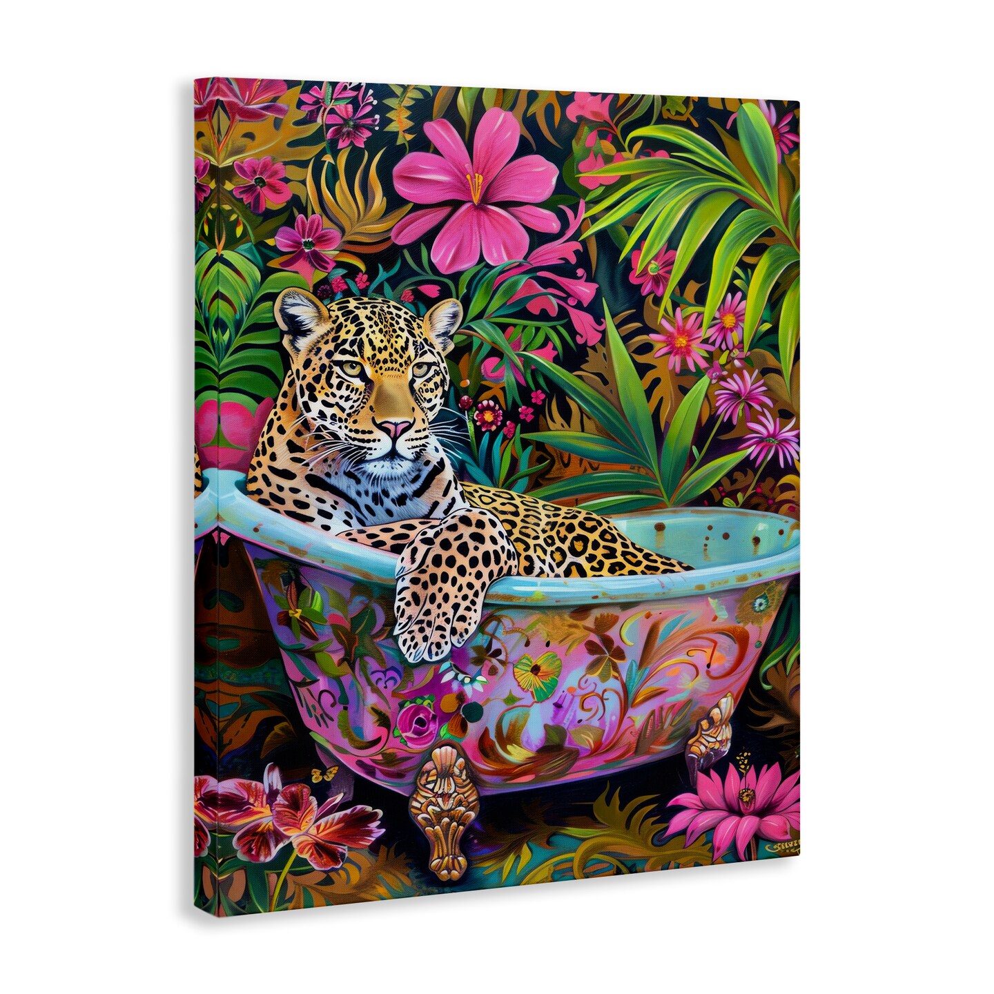 Stupell Industries Tropical Rainforest Leopard Tub Canvas Wall Art Design by LSR Design Studio