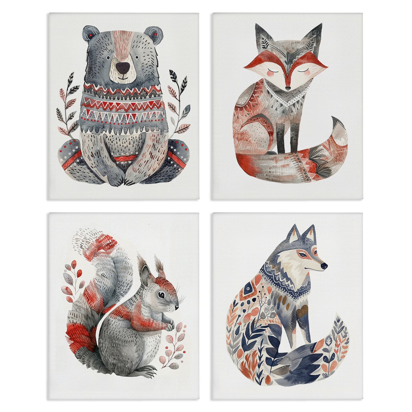 Stupell Industries Scandinavian Forest Animals 4pc Canvas Wall Art Set Design by LSR Design Studio