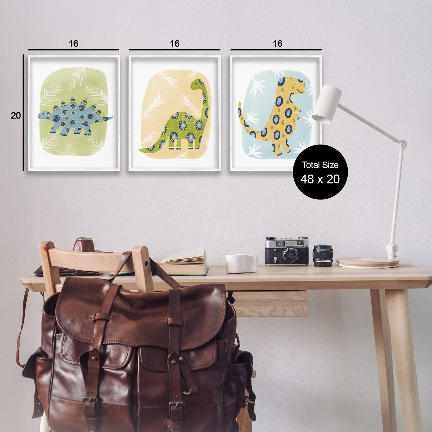 Stupell Industries Three Patterned Dinosaurs 3pc Framed Giclee Wall Art Set Design by Lisa Nohren