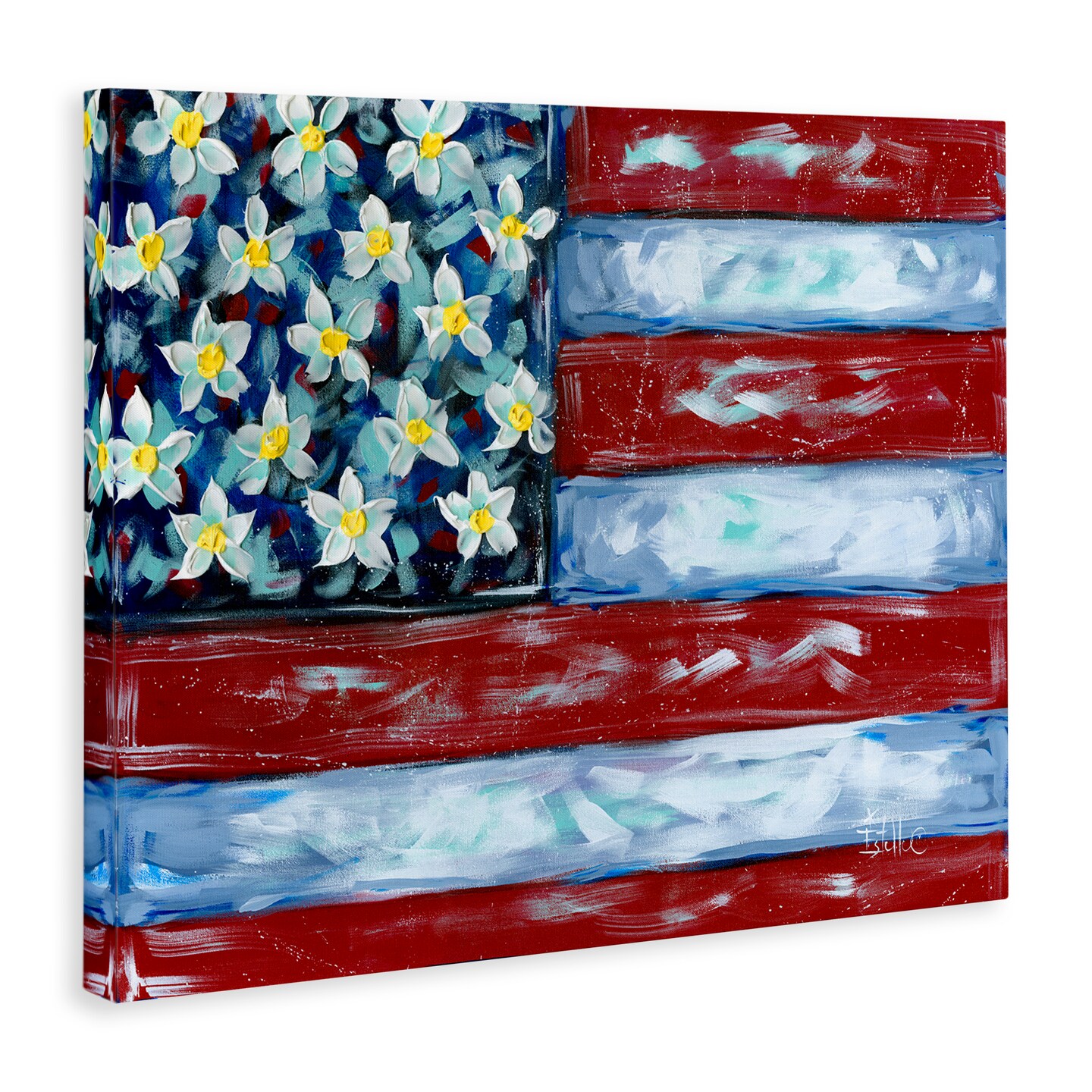 Stupell Industries Flower Stars &#x26; Stripes Flag Canvas Wall Art Design by Estelle Grengs