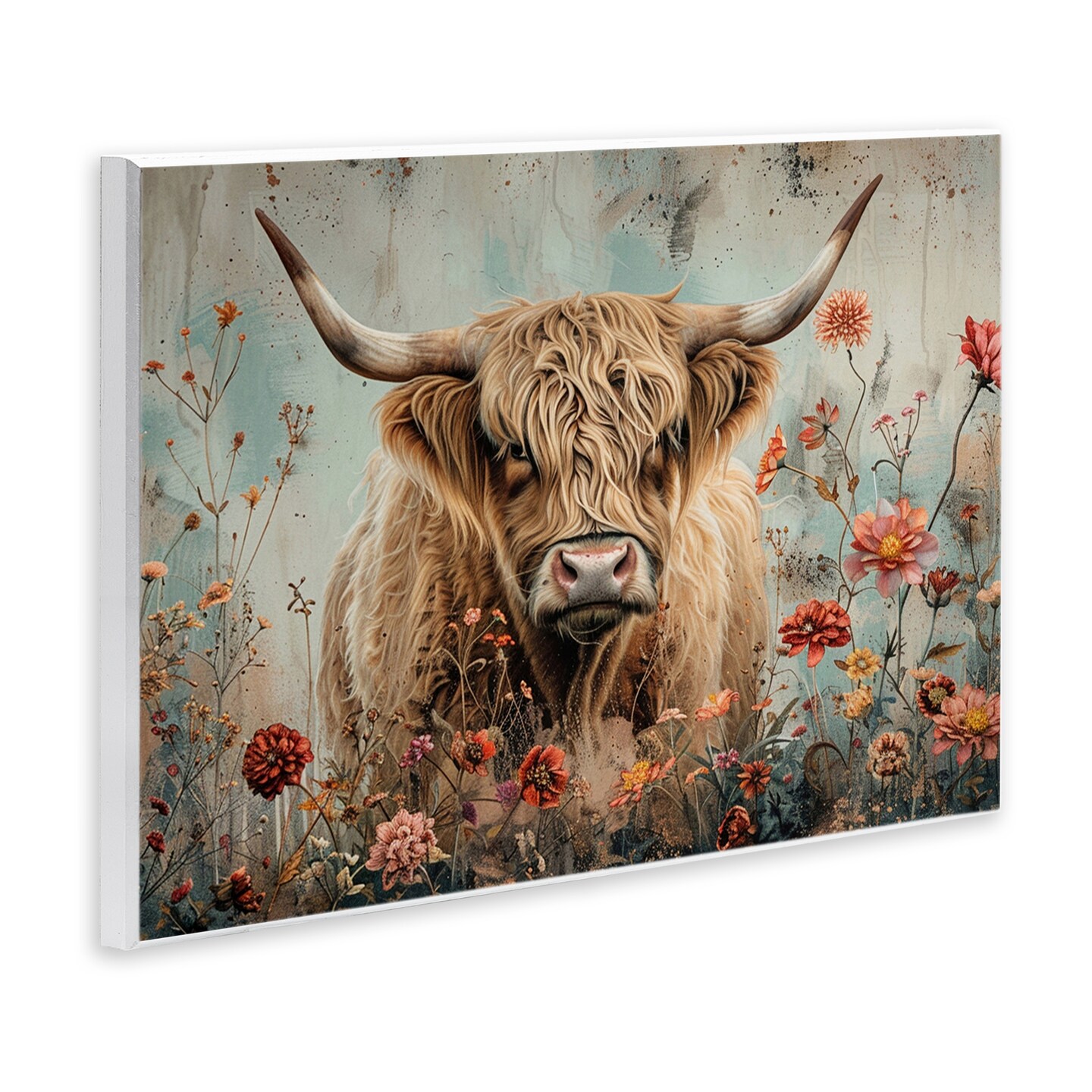 Stupell Industries Spring Blooms Highland Cow Wall Plaque Art Design by LSR Design Studio