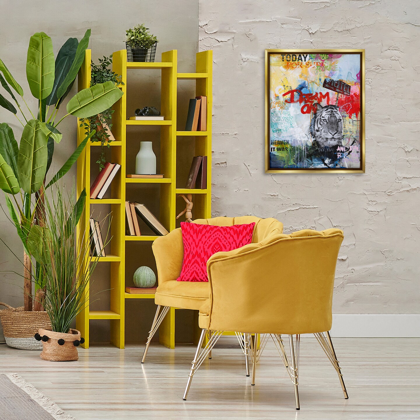 Stupell Industries Inspiring Graffiti &#x26; Tiger Floater Framed Canvas Wall Art Design by Design Fabrikken
