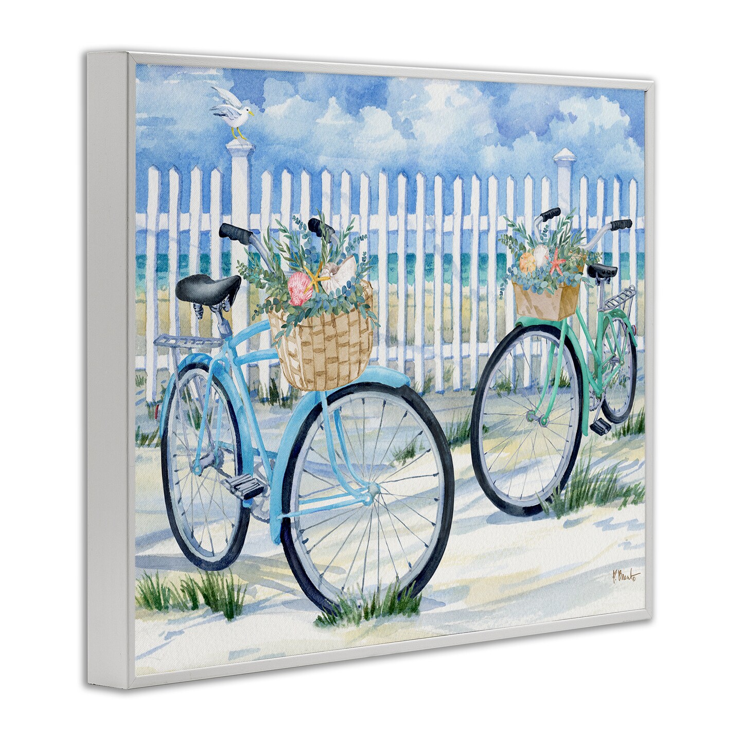 Stupell Industries Bicycles at Beach Fence Framed Giclee Wall Art Design by Paul Brent