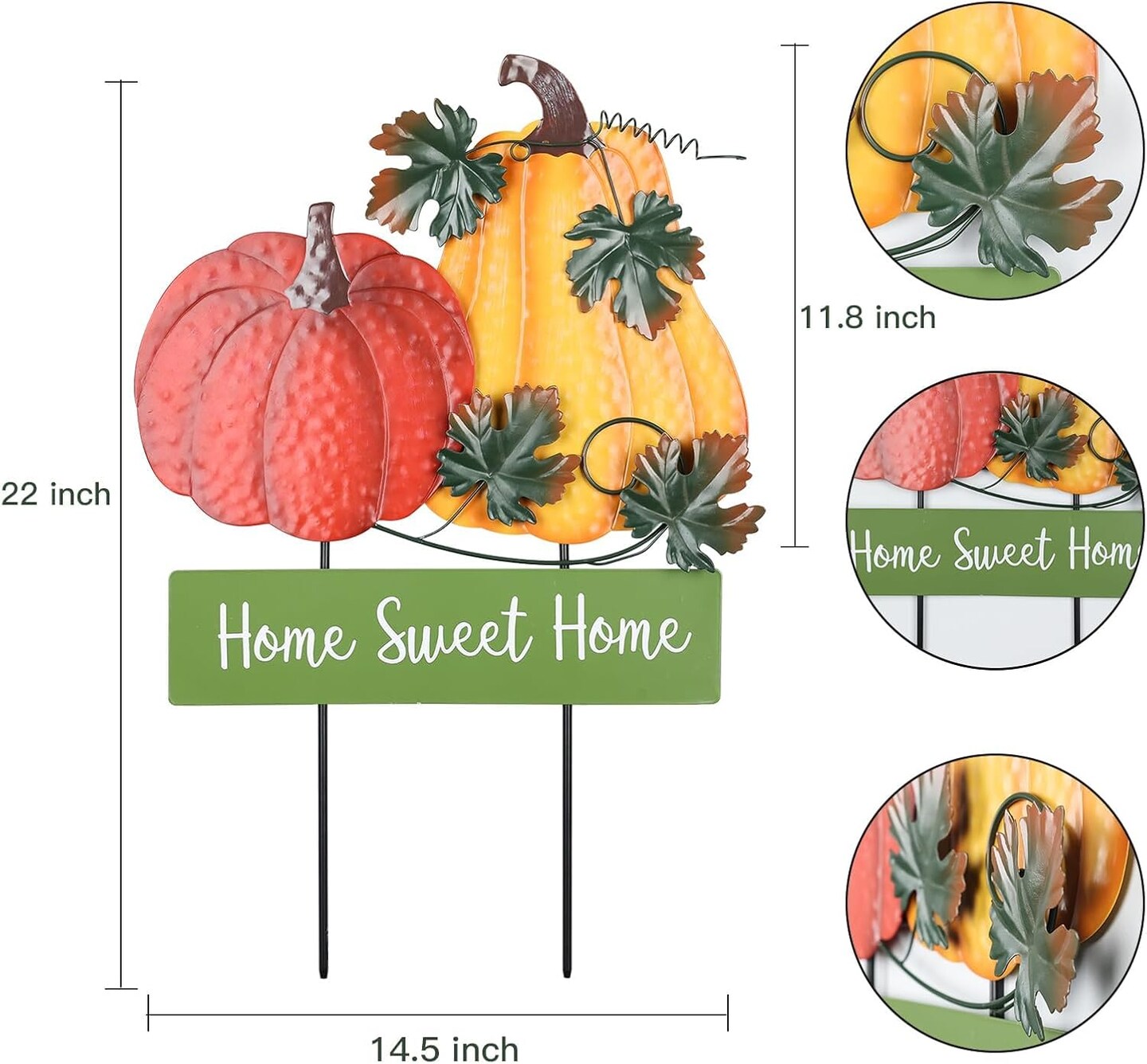 22&#x22; Fall Pumpkin Garden Stake &#x2013; Home Sweet Home Metal Yard Sign for Outdoor Autumn D&#xE9;cor