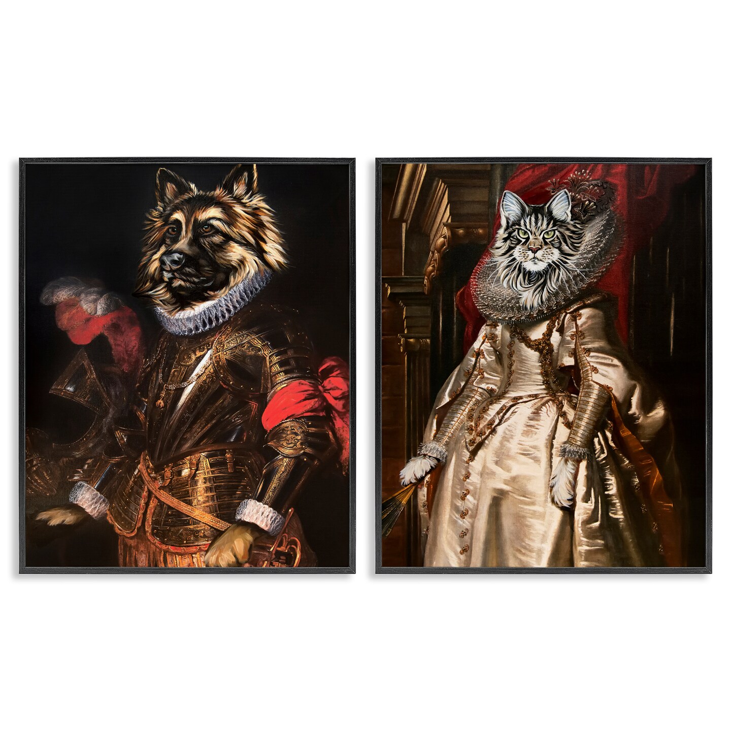 Stupell Industries Royal Garb Dog &#x26; Cat 2pc Framed Giclee Wall Art Set Design by Carolee Vitaletti 