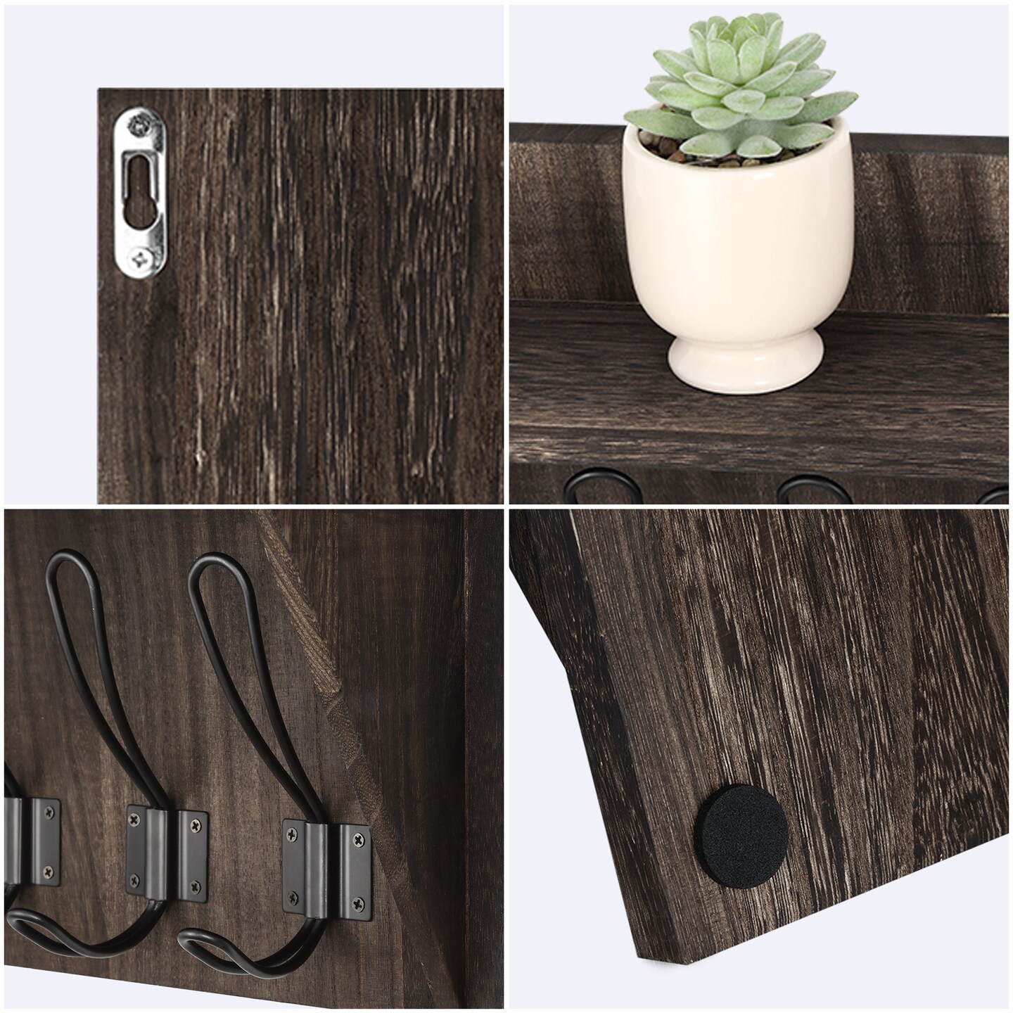 2PCS Wall-Mounted Coat Racks With Hooks Storage Display Shelf Entrance Brown