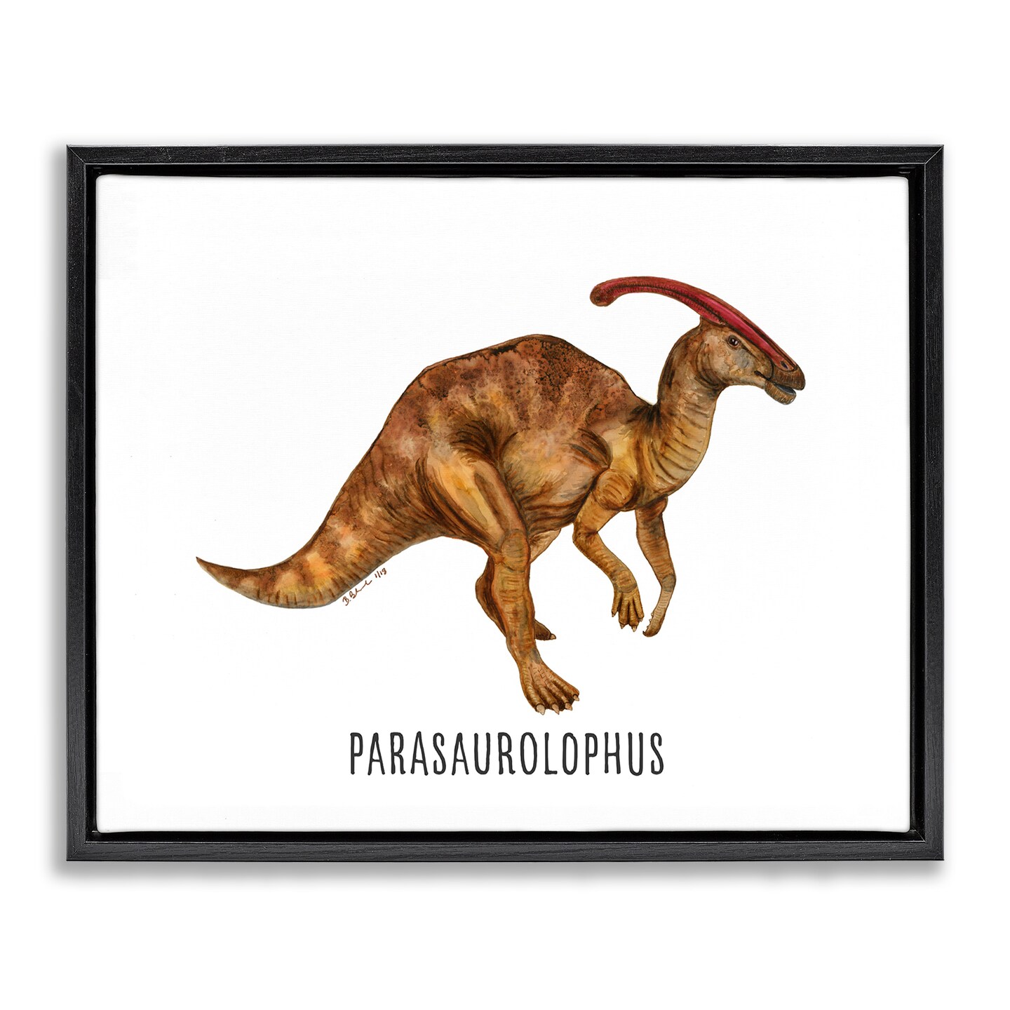 Stupell Industries Parasaurolophus Dinosaur Learning Floater Framed Canvas Wall Art Design by Brett Blumenthal