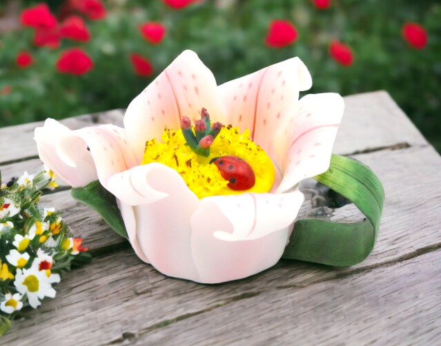 Ceramic Ladybug on Lily Flower Mini Teapot, Home D&#xE9;cor, Gift for Her, Mom, Farmhouse Kitchen D&#xE9;cor, Vintage Decor