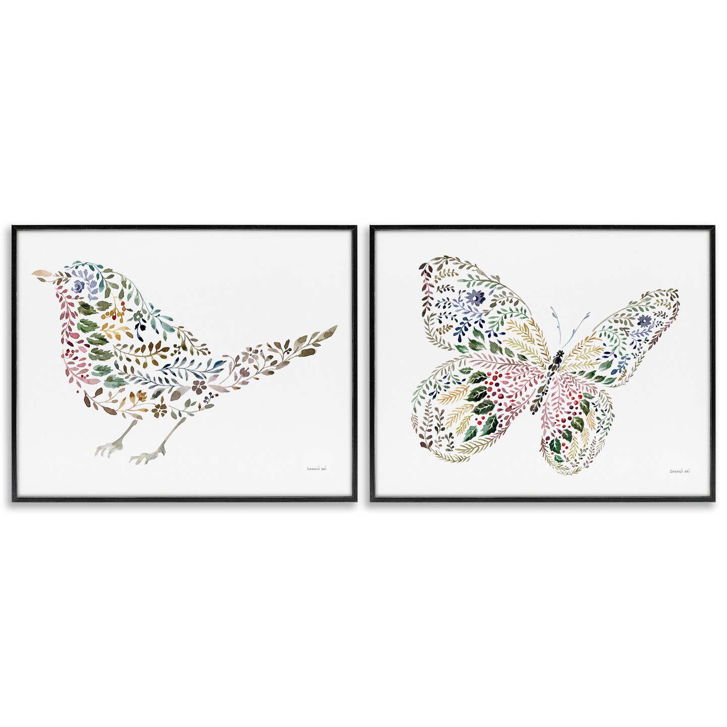 Stupell Industries Bird & Butterfly From Nature 2pc Framed Giclee Wall Art Set Design by Danhui Nai