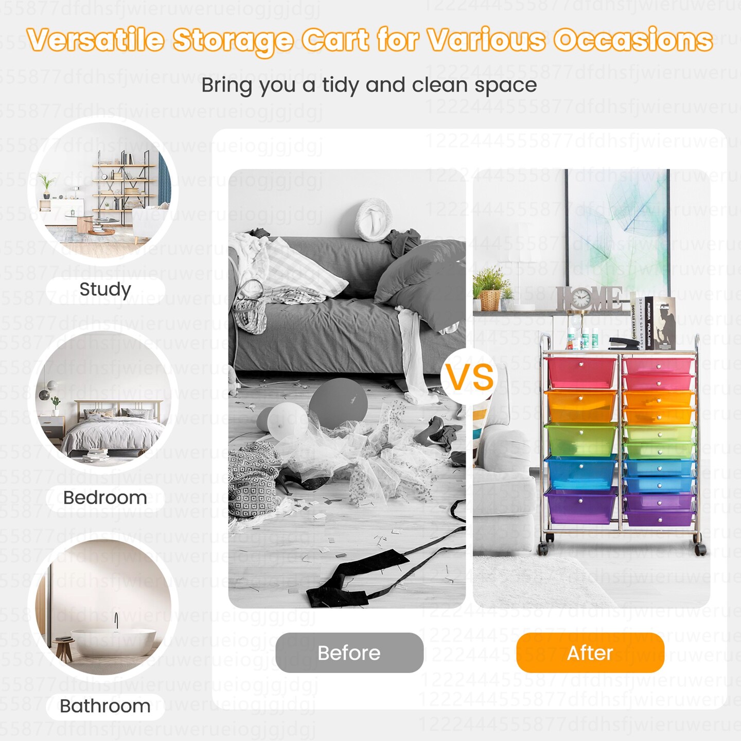 Costway 15 Drawer Art & Craft Rolling Storage Cart Tools Scrapbook Paper Office School Organizer Colorful