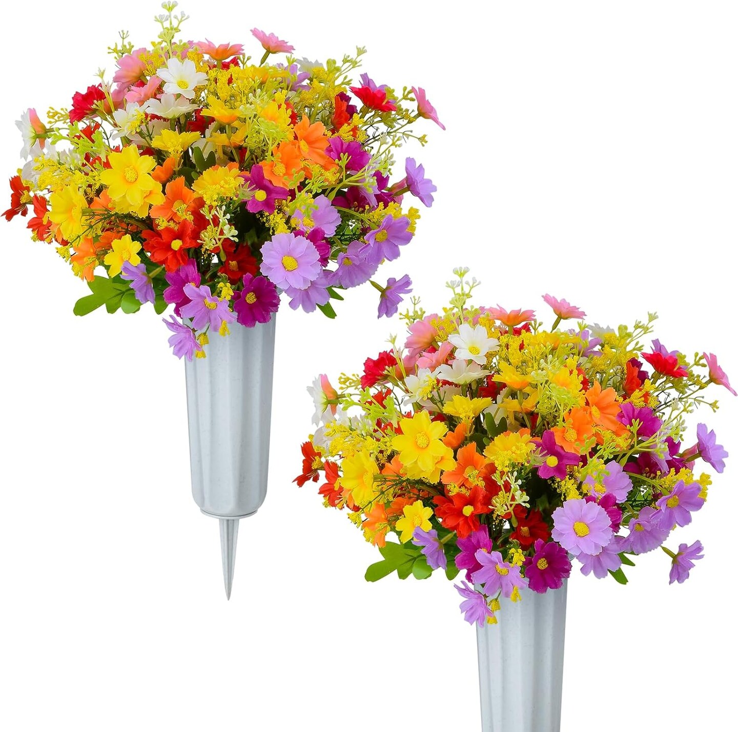 Artificial Cemetery Daisy Flowers with Vase – Silk Memorial Bouquet for Grave & Headstone Decoration