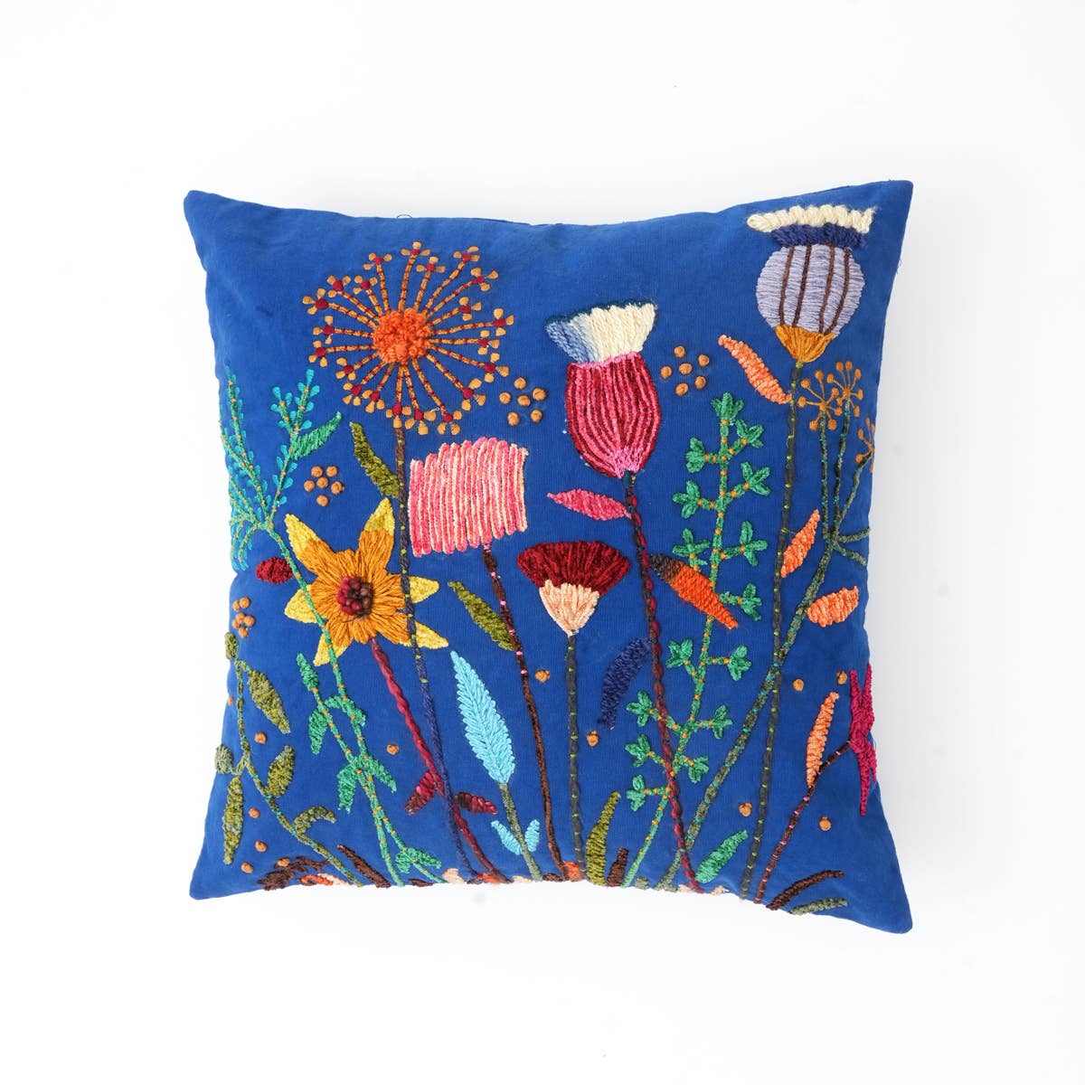 Decorative Cotton Blue Embroidered Throw Pillow - 18&#x22; X 18&#x22;
