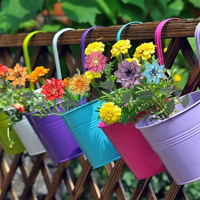 6-Pack Metal Flower Garden Stakes – Colorful Shaking Head Yard Art for Outdoor Decor