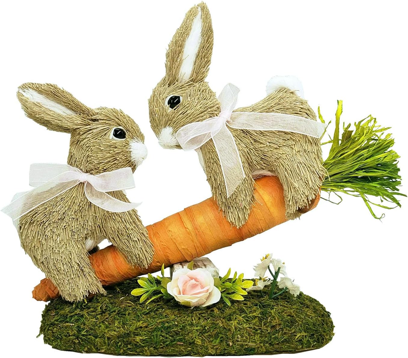 8.9&#x22; Sisal Easter Bunny on Carrot Seesaw &#x2013; Spring Decor
