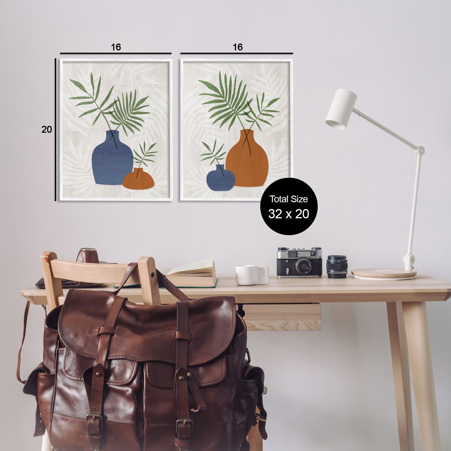 Stupell Industries Midcentury Palm Vases 2pc Framed Giclee Wall Art Set Design by Natalie Carpentieri