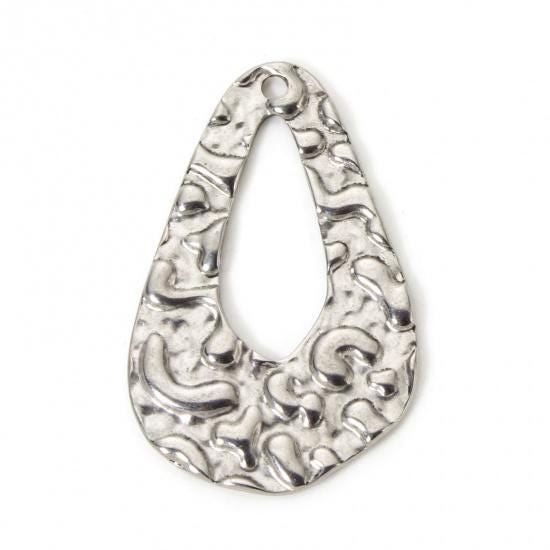 *2* 34x22mm 304 Stainless Steel Hammered Drop Charms