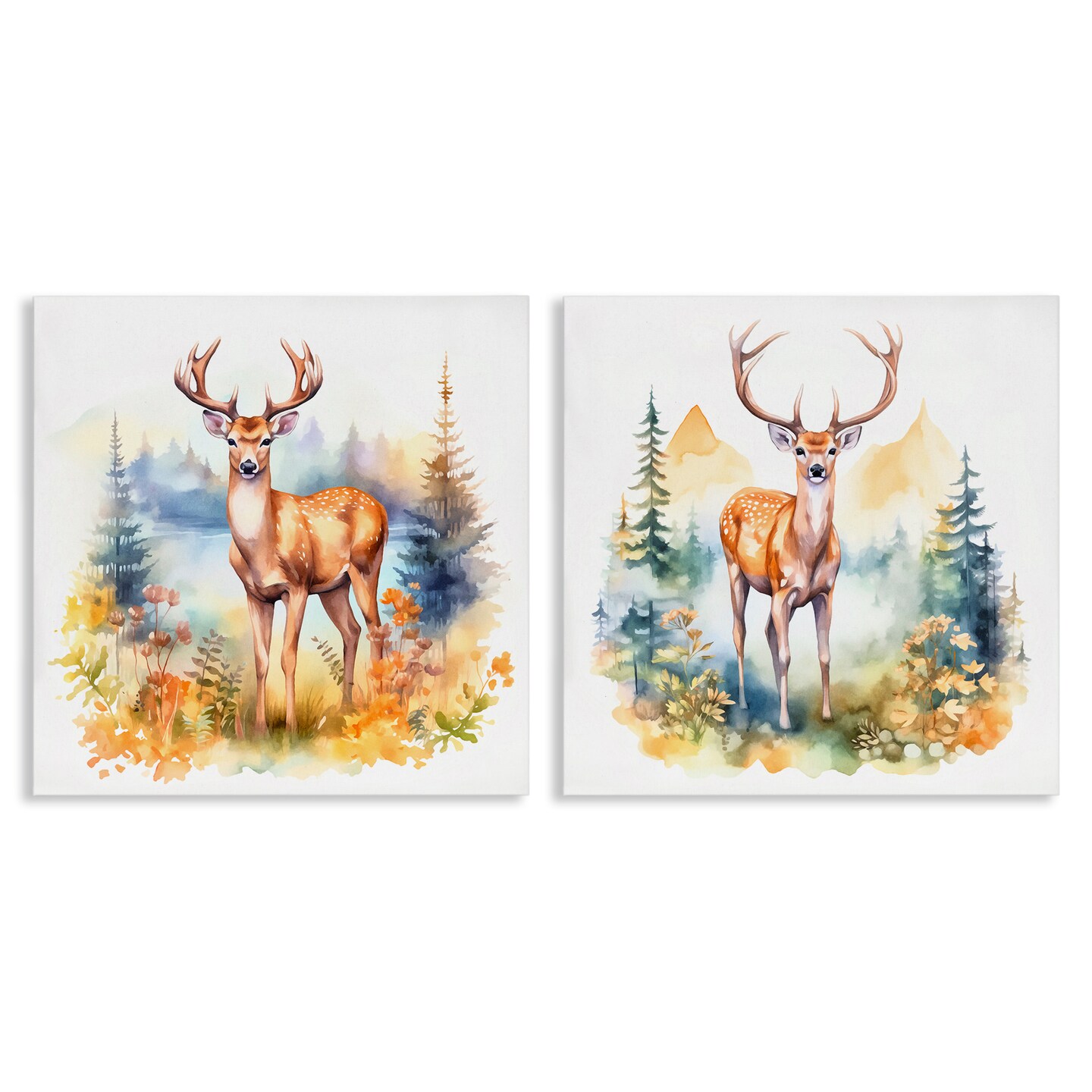 Stupell Industries Wild Deer Mountain Overlook 2pc Canvas Wall Art Set Design by Andrea Haase