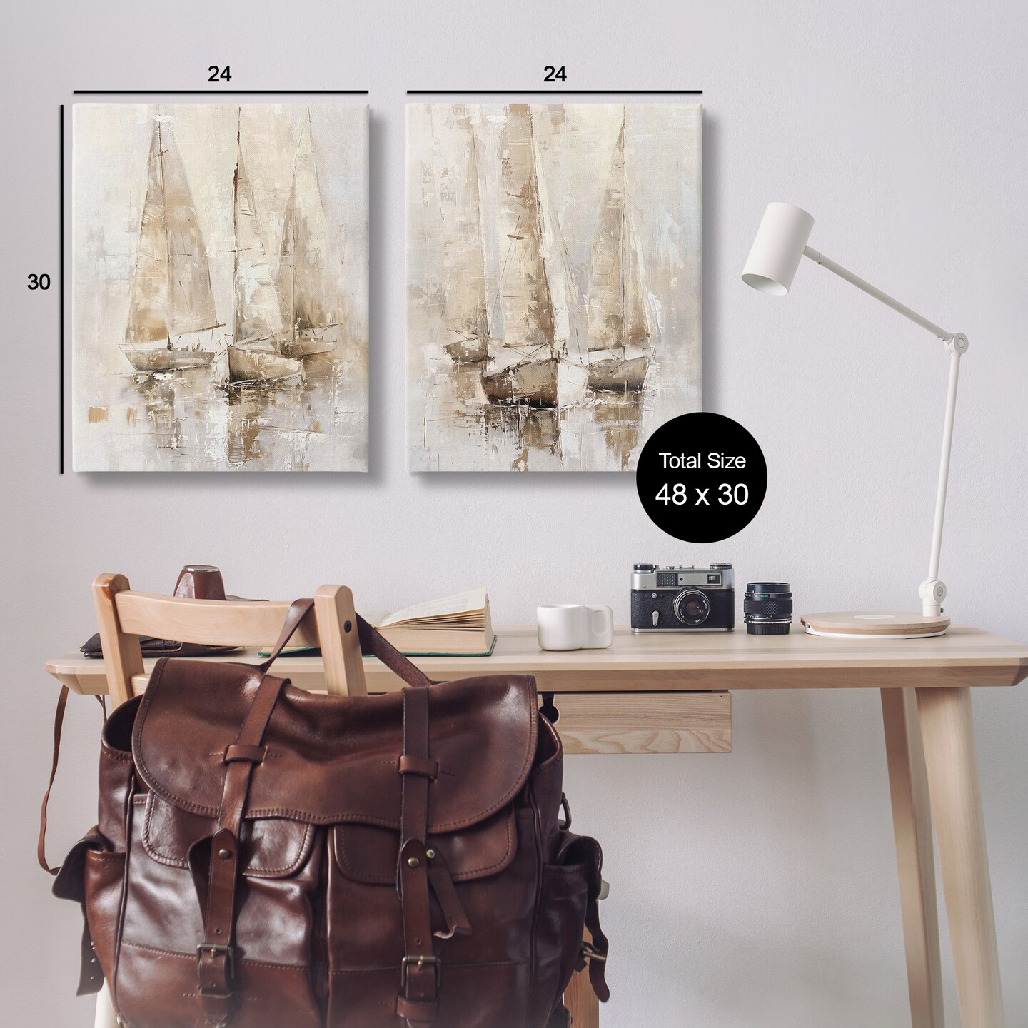 Stupell Industries Neutral Toned Sailboats 2pc Canvas Wall Art Set Design by Nina Blue
