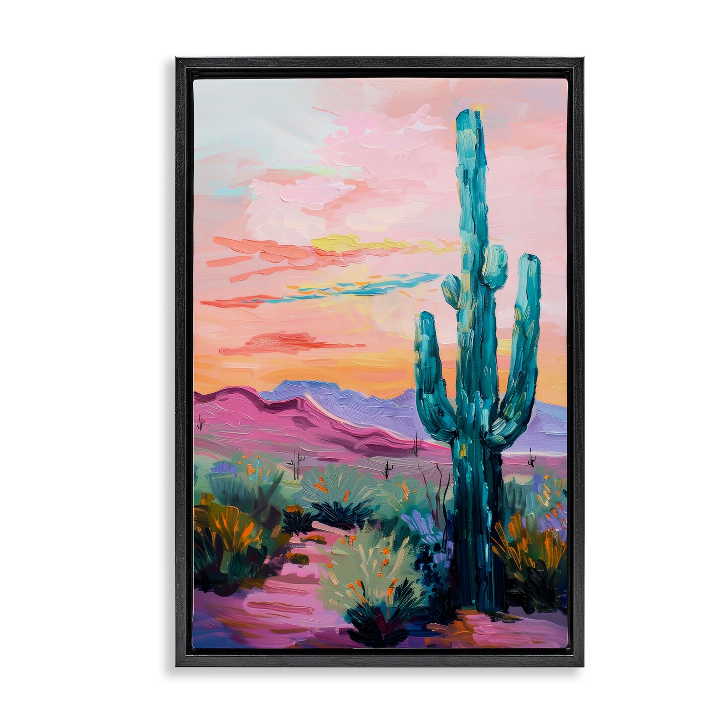 Stupell Industries Looming Cactus Pastel Sky Floater Framed Canvas Wall Art Design by Petal Prints Design