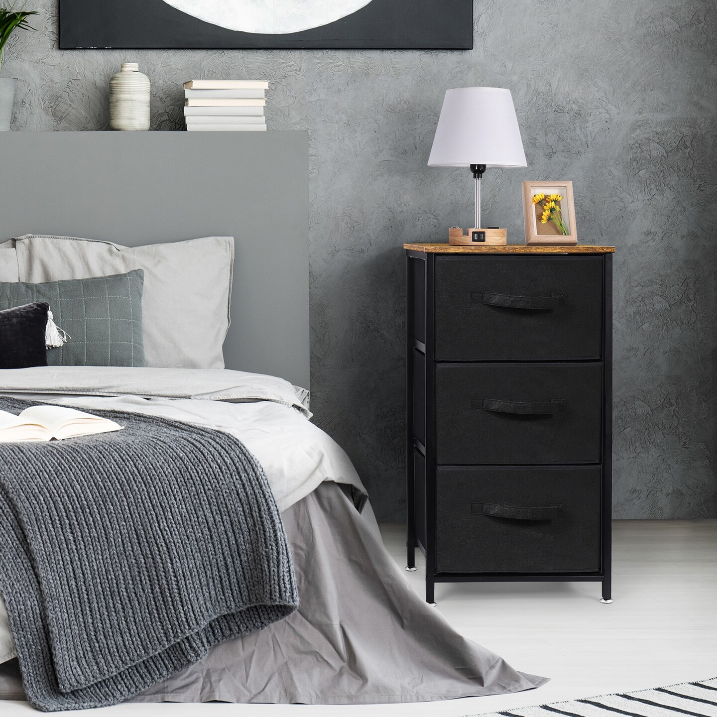 Small Nightstand Dresser for Bedroom, 3 Drawer Fabric Storage Chest, Storage Tower Organizer Unit with Removable Fabric Bins for Closet Bedside, Nursery, Living Room, Bedroom