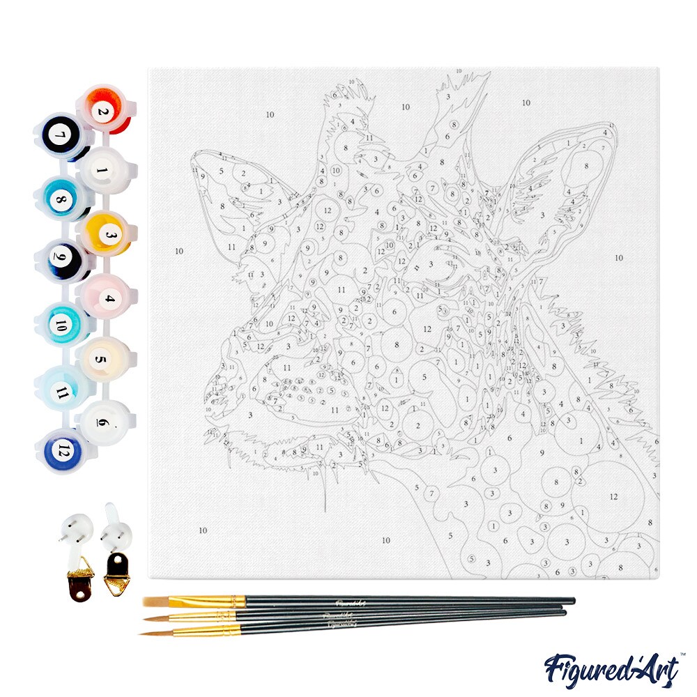 Figured&#x27;Art Mini Paint by Numbers Kit for Adults with Frame Giraffe Abstract Pop Art Small format 8&#x22;x8&#x22; - Craft Art Painting DIY Canvas Already Stretched on a Wooden Frame