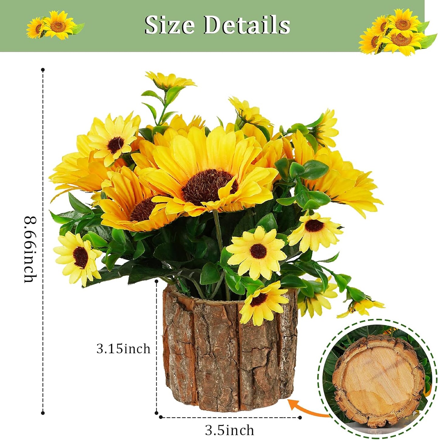 Artificial Flowers Fake Silk Sunflower Flower in Planters Flower Vase Small Rustic Potted Flower Arrangements Artificial for Home Outdoors Tabletop Decor Set of 2 (Yellow)