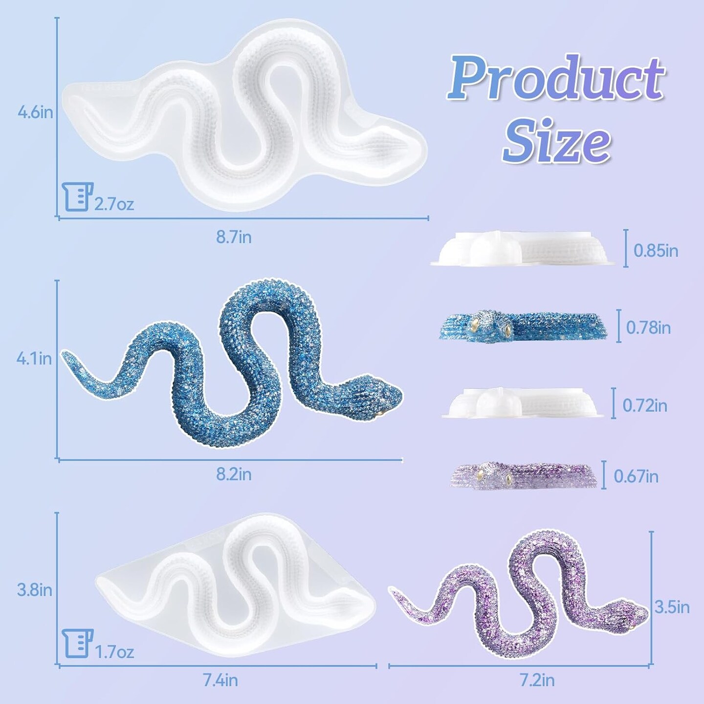 LET&#x27;S RESIN 2Pcs Snake Resin Molds, Flexible 3D Snake Silicone Molds(Large &#x26; Small), Effortless Demolding Animal Epoxy Molds for DIY Art, Home Decor, Serpent Lovers Gifts