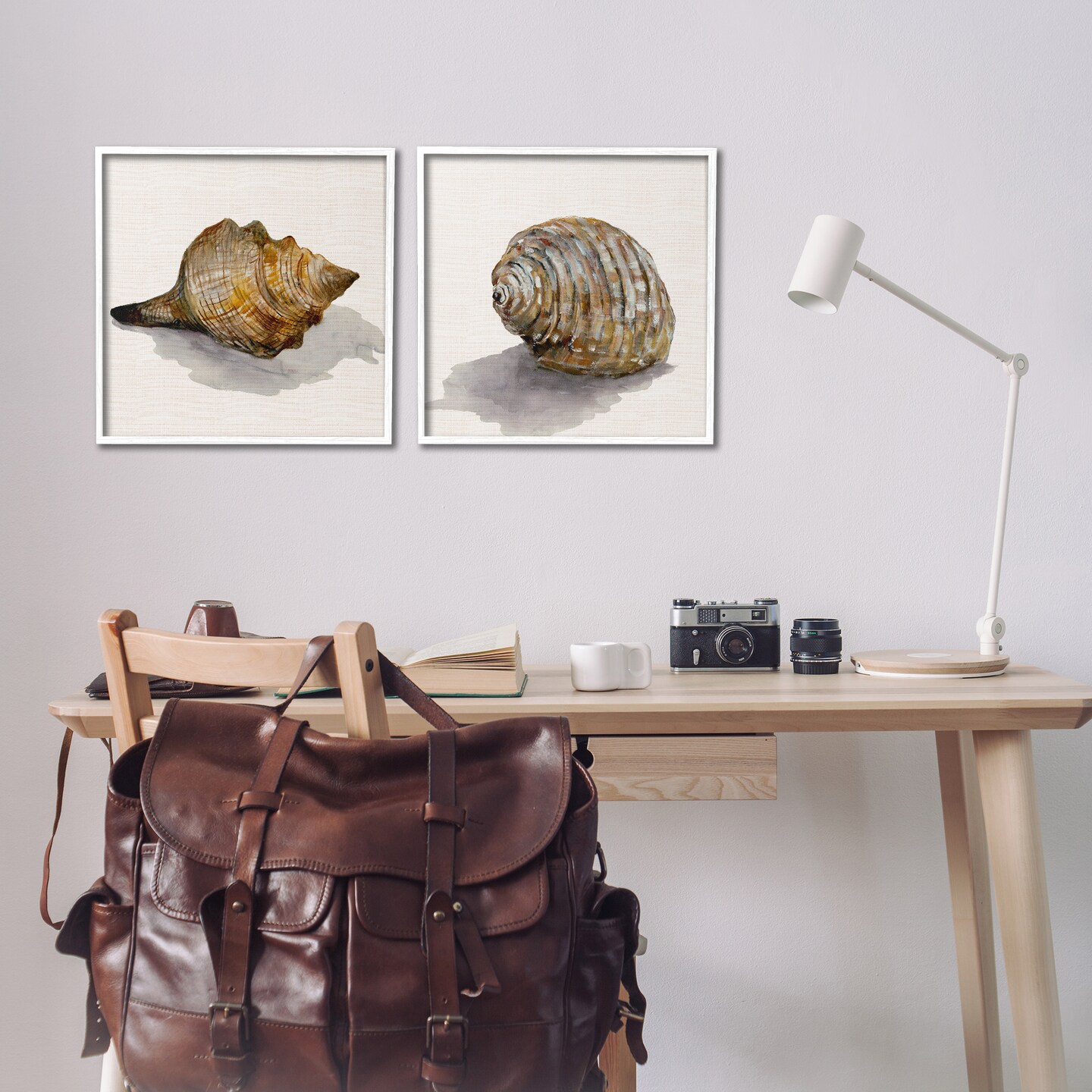 Stupell Industries Neutral Beach Shells 2pc Framed Giclee Wall Art Set Design by Jacob Q